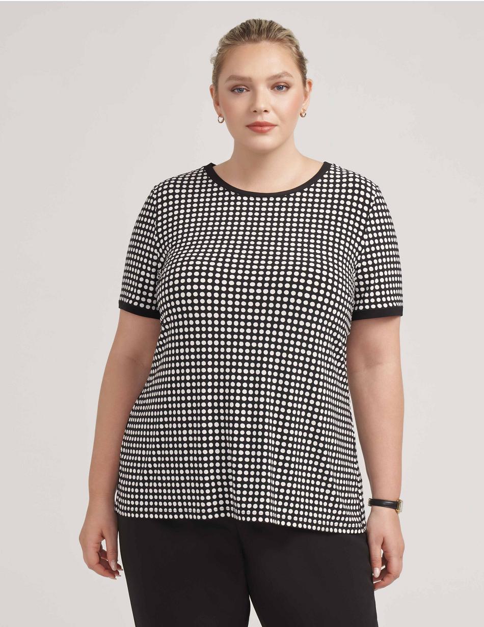 Anne Klein Pearly Dot Print Ity Button Back Top Grote Maat Zwart Wit | NLIIZ41011