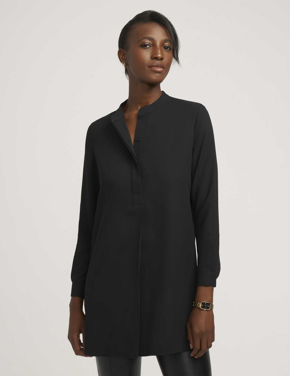 Anne Klein Petite Pop-Over Blouse With Covered Placket And Side Slits Topjes Zwart | BNLSO63873