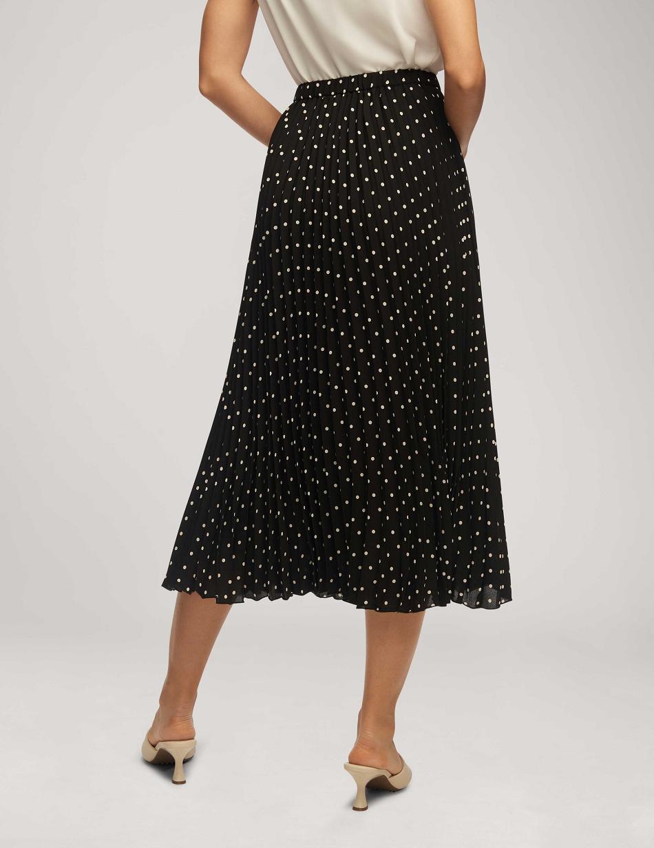 Anne Klein Polka Dot Chiffon Pull On Geplooid Skirt Broek Zwart Wit | SNLVO32429