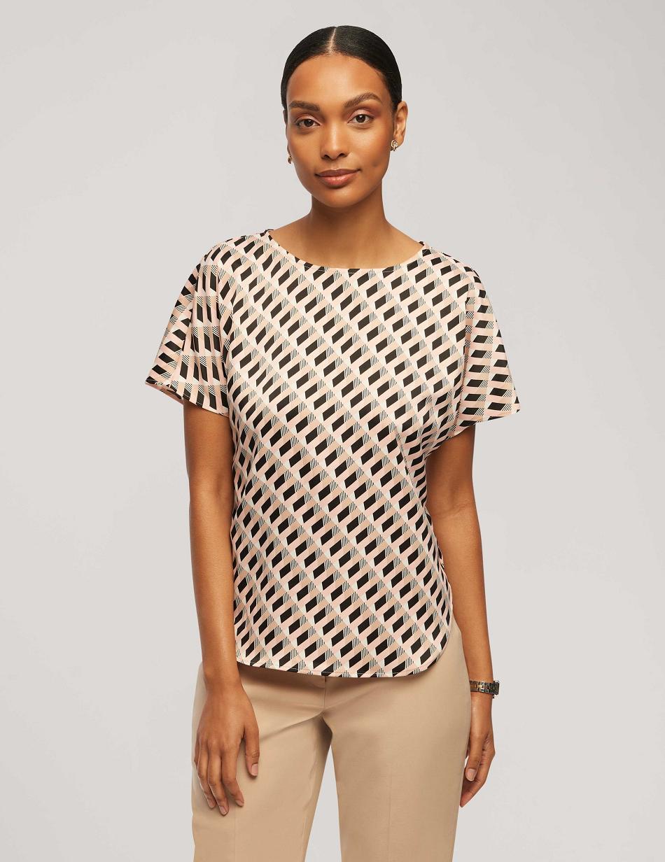 Anne Klein Printed Kort Sleeve Blouse With Bateau Neckline Topjes Gekleurd | NLDYB58405