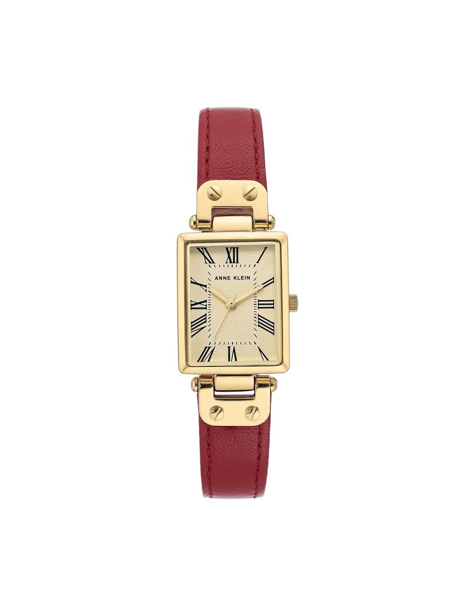 Anne Klein Rectangular Case Leren Riemen Watch Bestsellers Rood | ZNLMJ85282