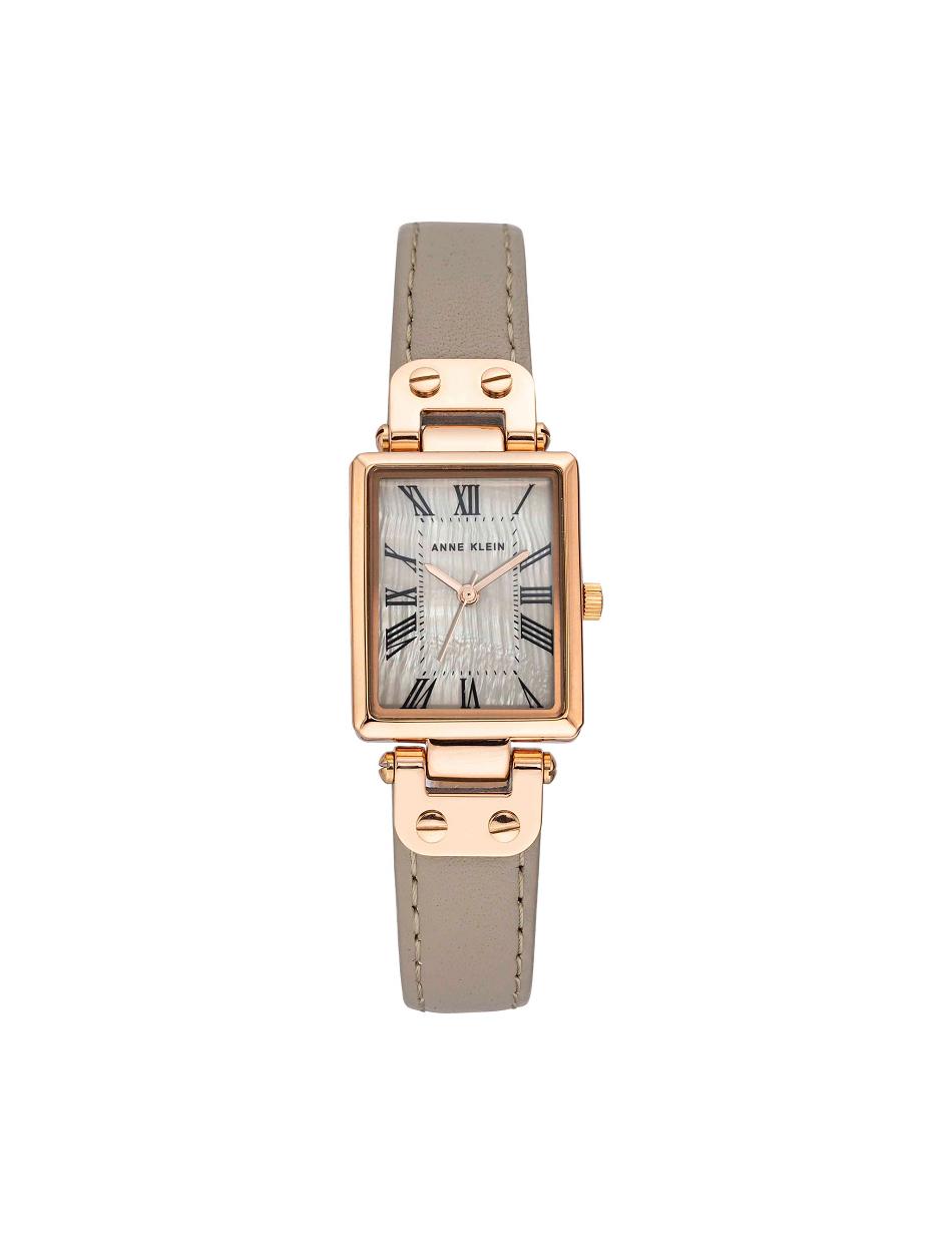 Anne Klein Rectangular Case Riemen Watch Leer Roze Goud Grijs Bruin | FNLHY71797