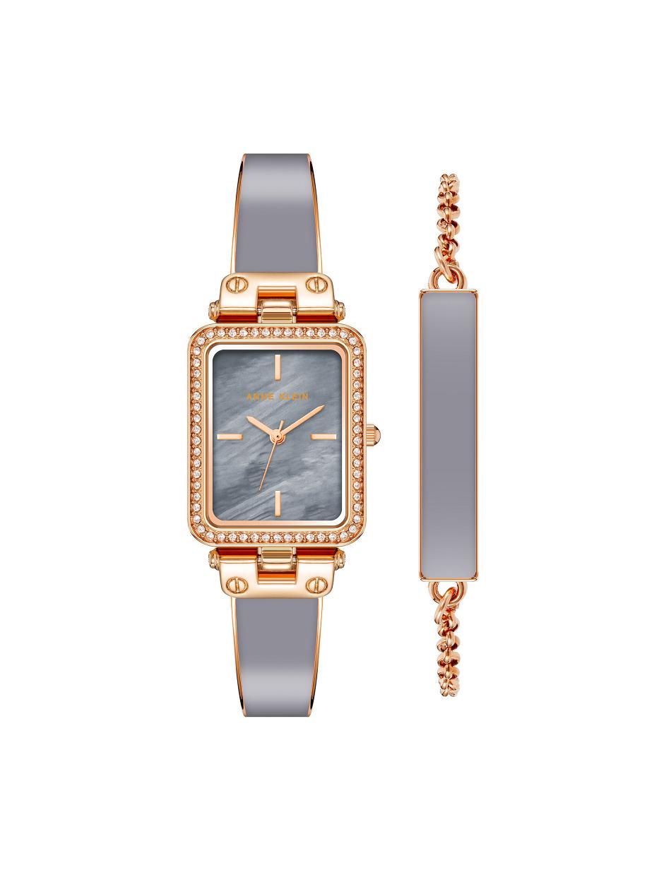 Anne Klein Rectangular Case Watch and Bracelet Sets Grijs Roze Goud | NLJKU16048