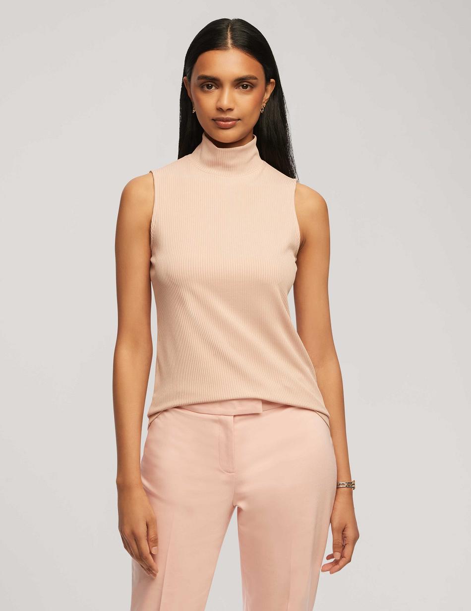 Anne Klein Rib Knit Seamed Mock Neck Shell Topjes Roze | NLJBT63210