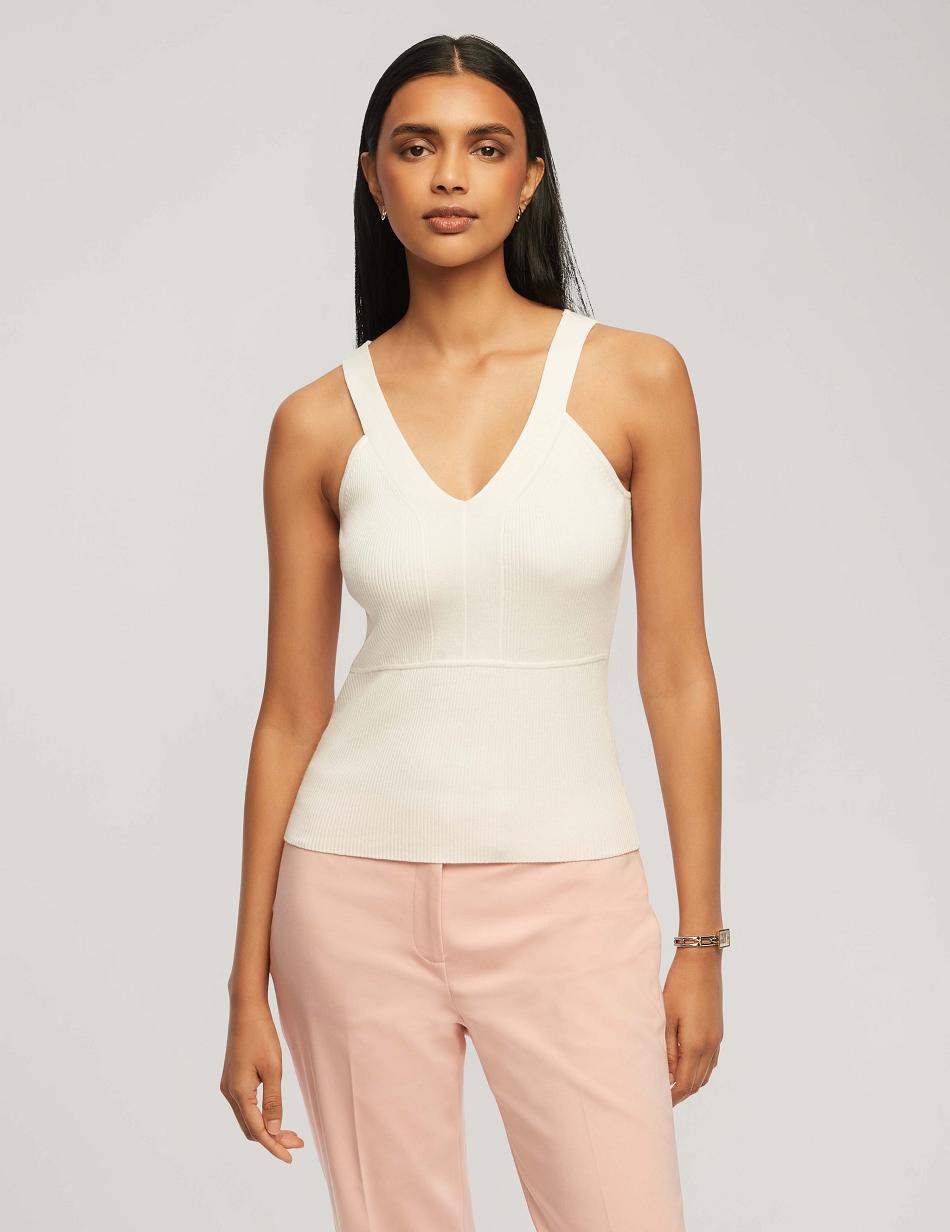 Anne Klein Rib Tank With Directional Neck Topjes Wit | TNLPQ40752