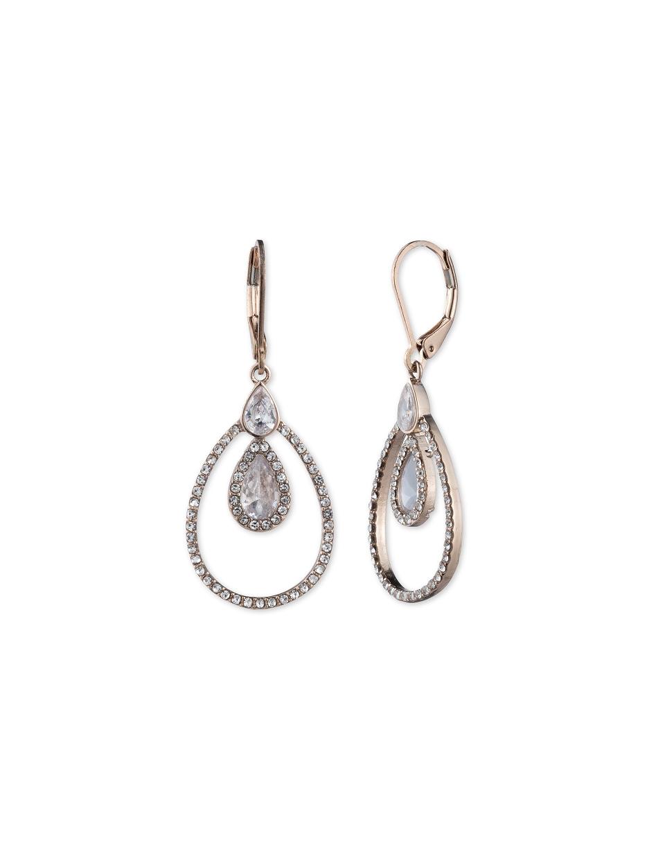 Anne Klein Rose Gold-Tone Crystal Pave Rim Drop Earring Goud | YNLGT45517