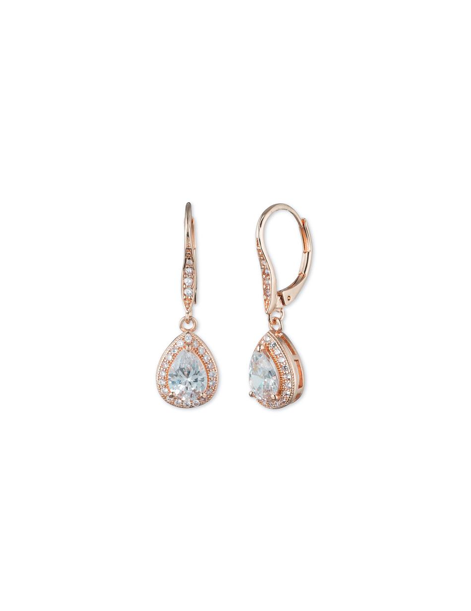 Anne Klein Rose Gold-Tone Cubic Zirconia Halo Drop Earring Roze Goud | BNLSD72030