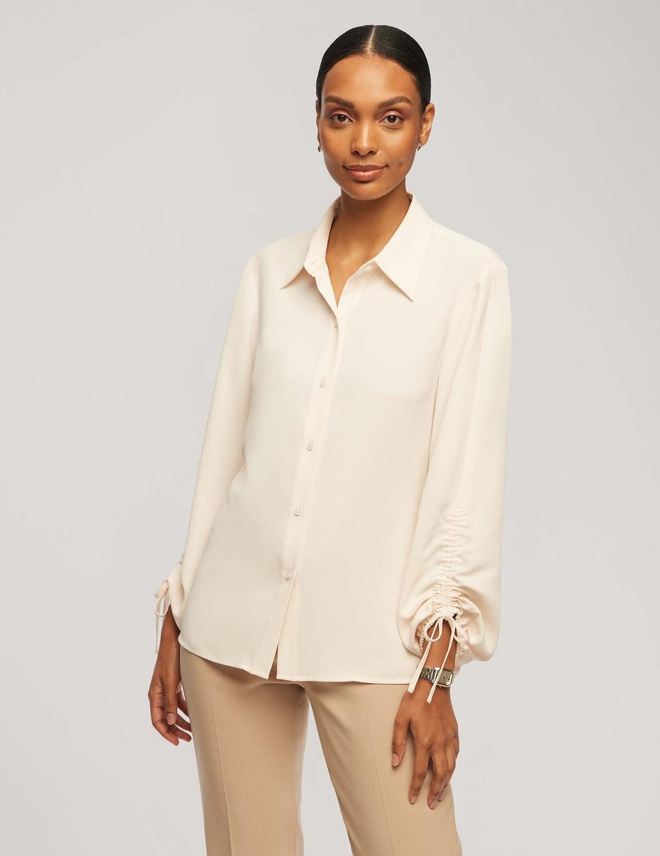 Anne Klein Ruched Sleeve Button-Down Blouse Topjes Wit | XNLGW91222