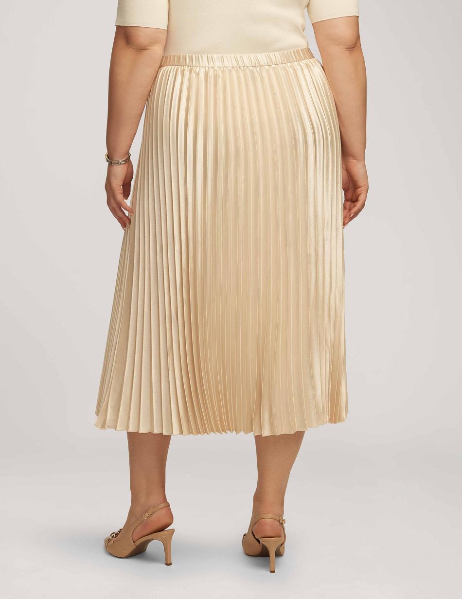 Anne Klein Satin Crepe Pull On Geplooid Skirt Grote Maat Wit | BNLSD71497