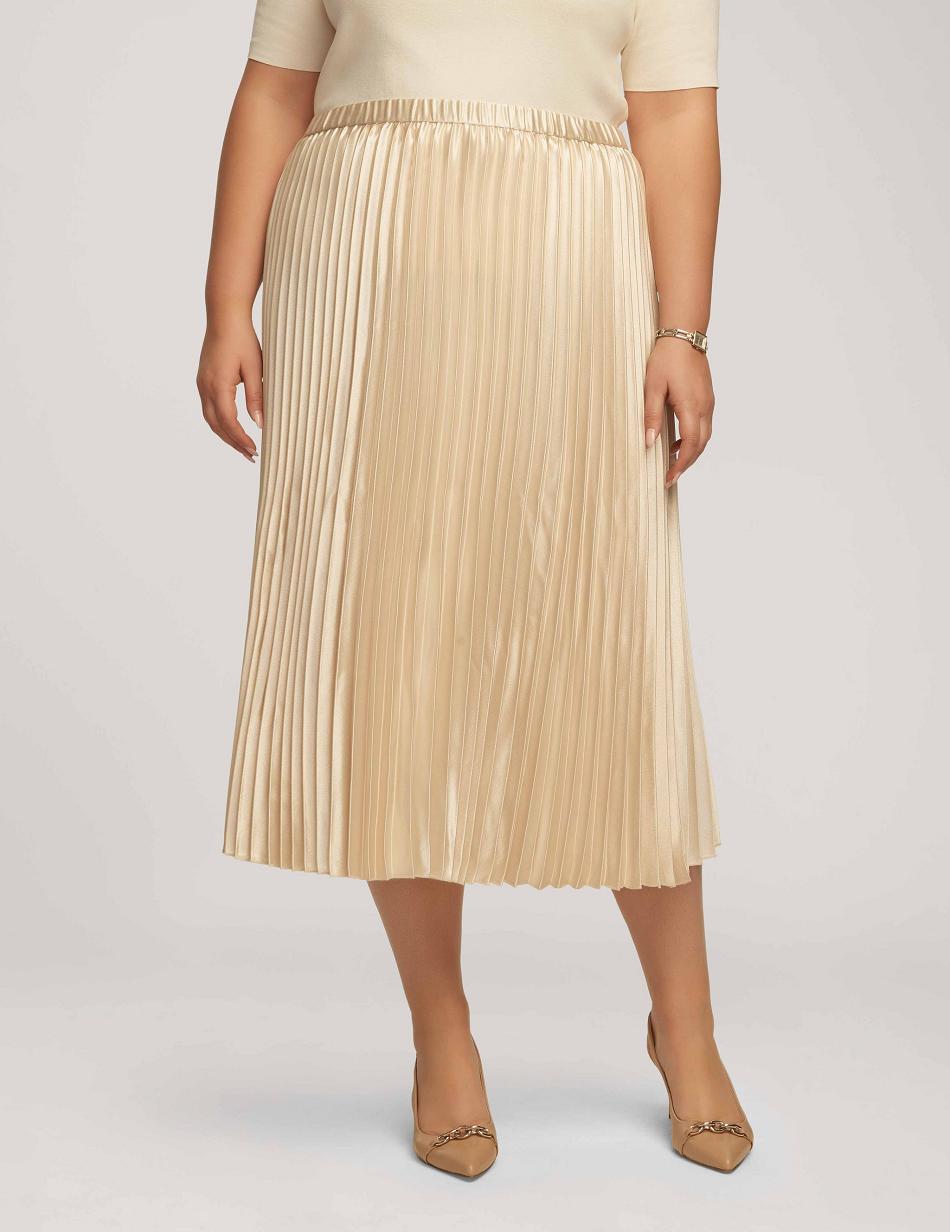 Anne Klein Satin Crepe Pull On Geplooid Skirt Grote Maat Wit | BNLSD71497