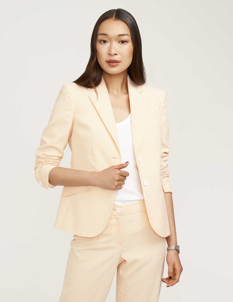 Anne Klein Seersucker Two Button Clearance Blazer Beige | NLJZR54080