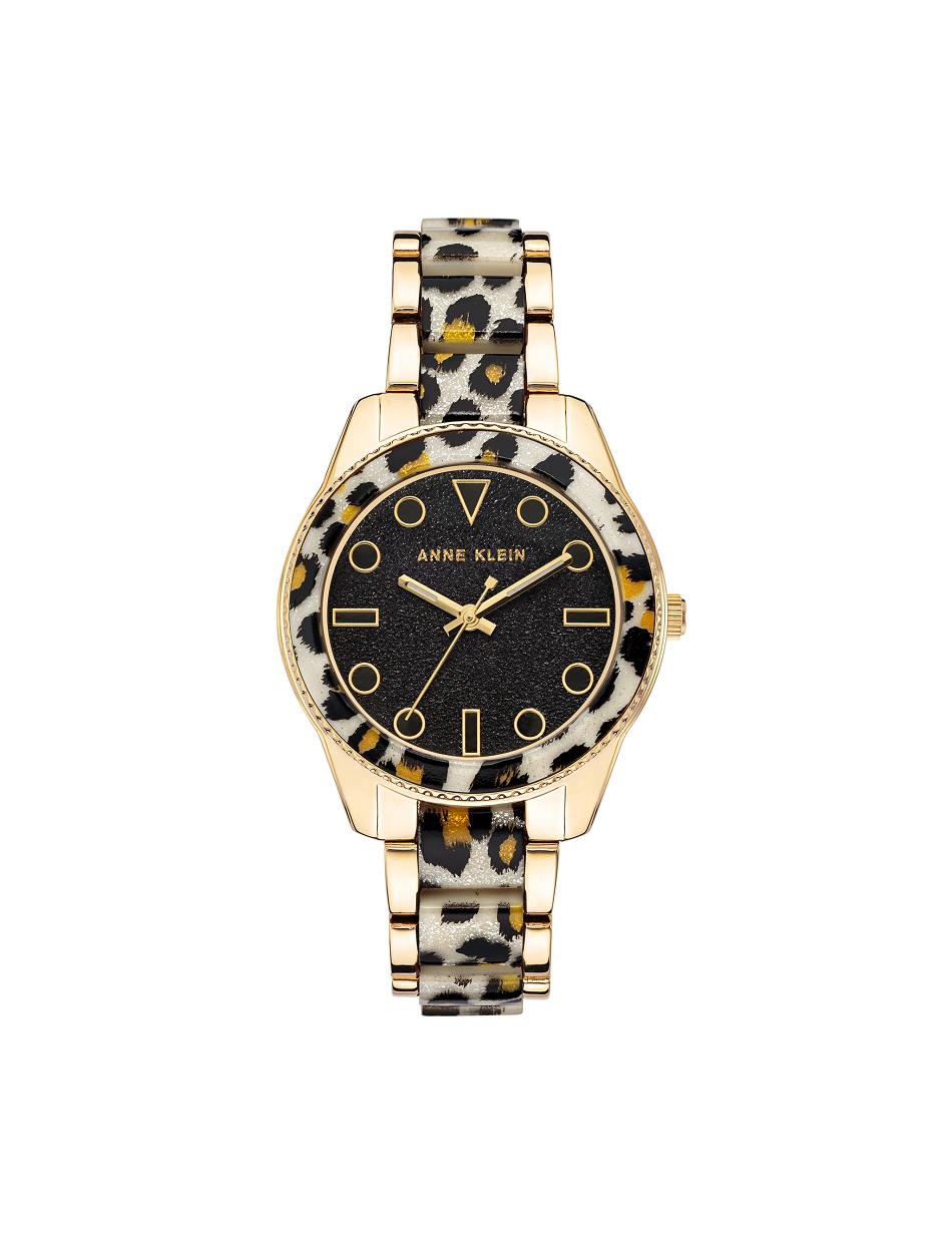 Anne Klein Shimmer Leopard Print Resin Link Watch Metalen Goud Leopard | NLQAV78112