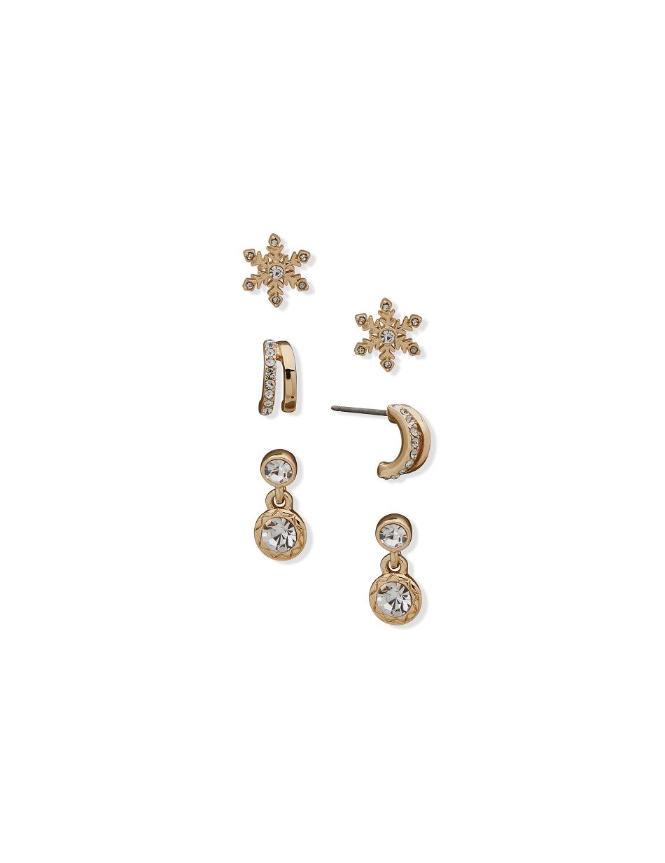 Anne Klein Snowflake Drop and C Hoop Pierced Earring Trio in Gift Box Sieraden sets Goud | BNLSD21165