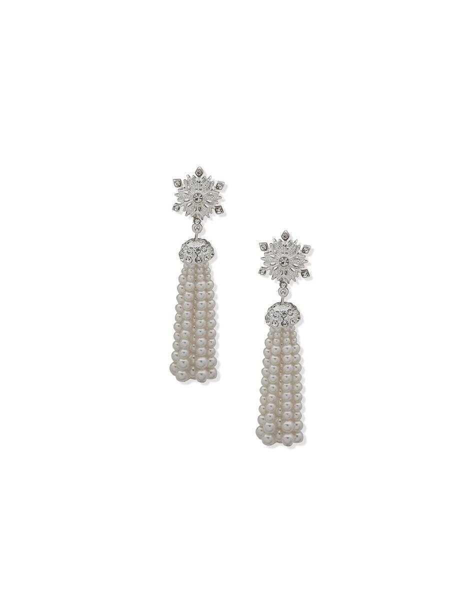 Anne Klein Snowflake Linear Pierced Earring with Faux Pearl Tassel Doorboorde oorbellen Zilver | ENLVG50421