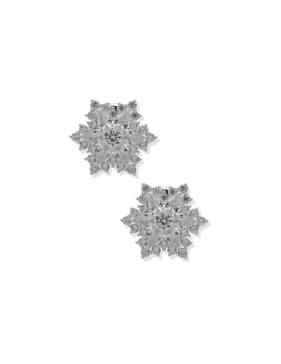 Anne Klein Snowflake Stone Button Clip on Earring Grijs Zilver | FNLUI27209