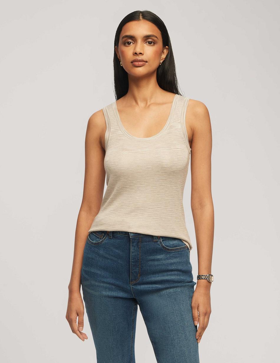 Anne Klein Space Dye Yarn Scoop Neck Tank Topjes Wit | NLICD66179