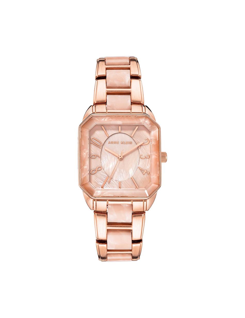 Anne Klein Square Case Resin Link Bracelet Watch Metalen Roze Goud Roze | XNLGW36797