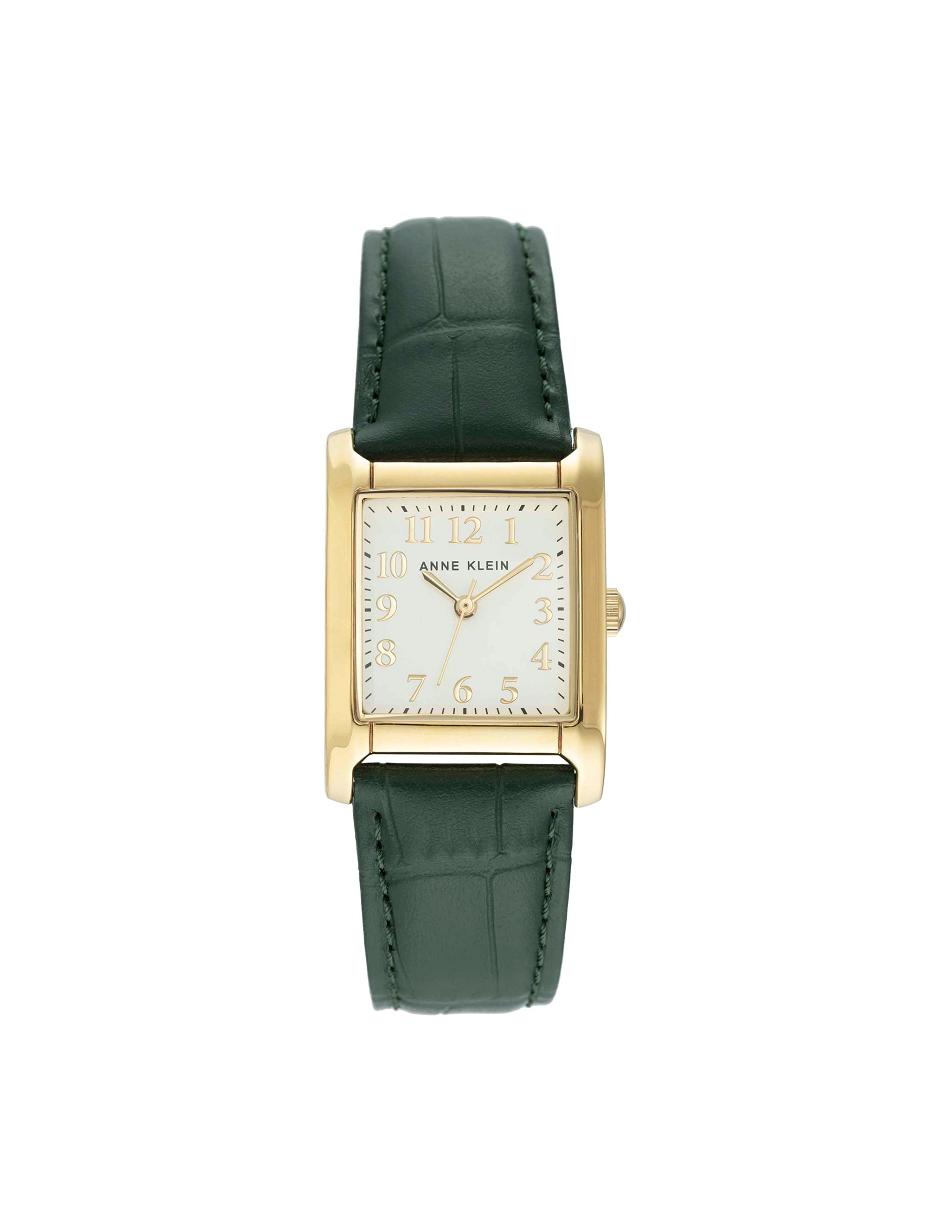 Anne Klein Square Case Riemen Watch Leer Groen Goud | LNLSX77496