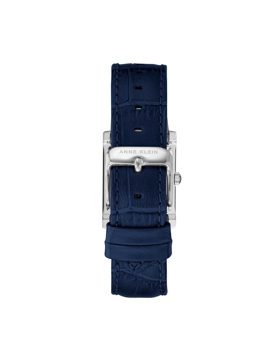 Anne Klein Square Case Riemen Watch Leer Donkerblauw Zilver | NLNEJ38021