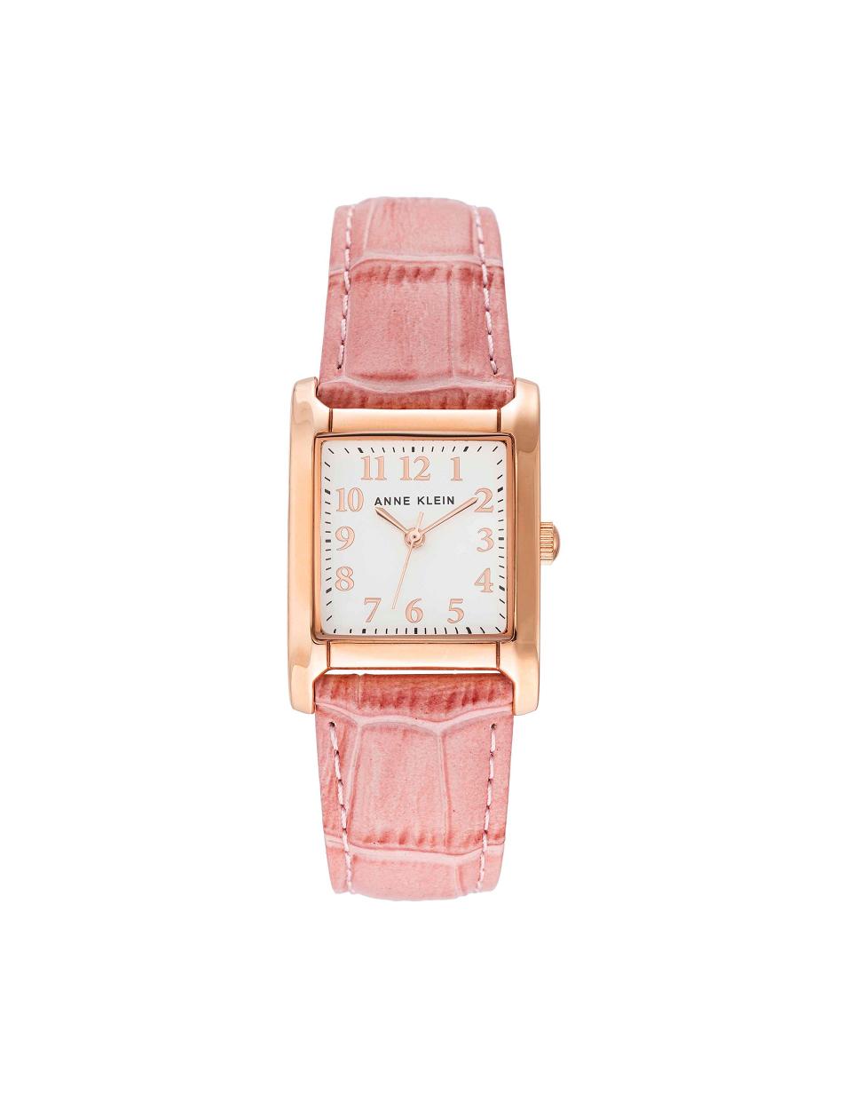 Anne Klein Square Case Riemen Watch Leer Roze Roze Goud | QNLWA43191