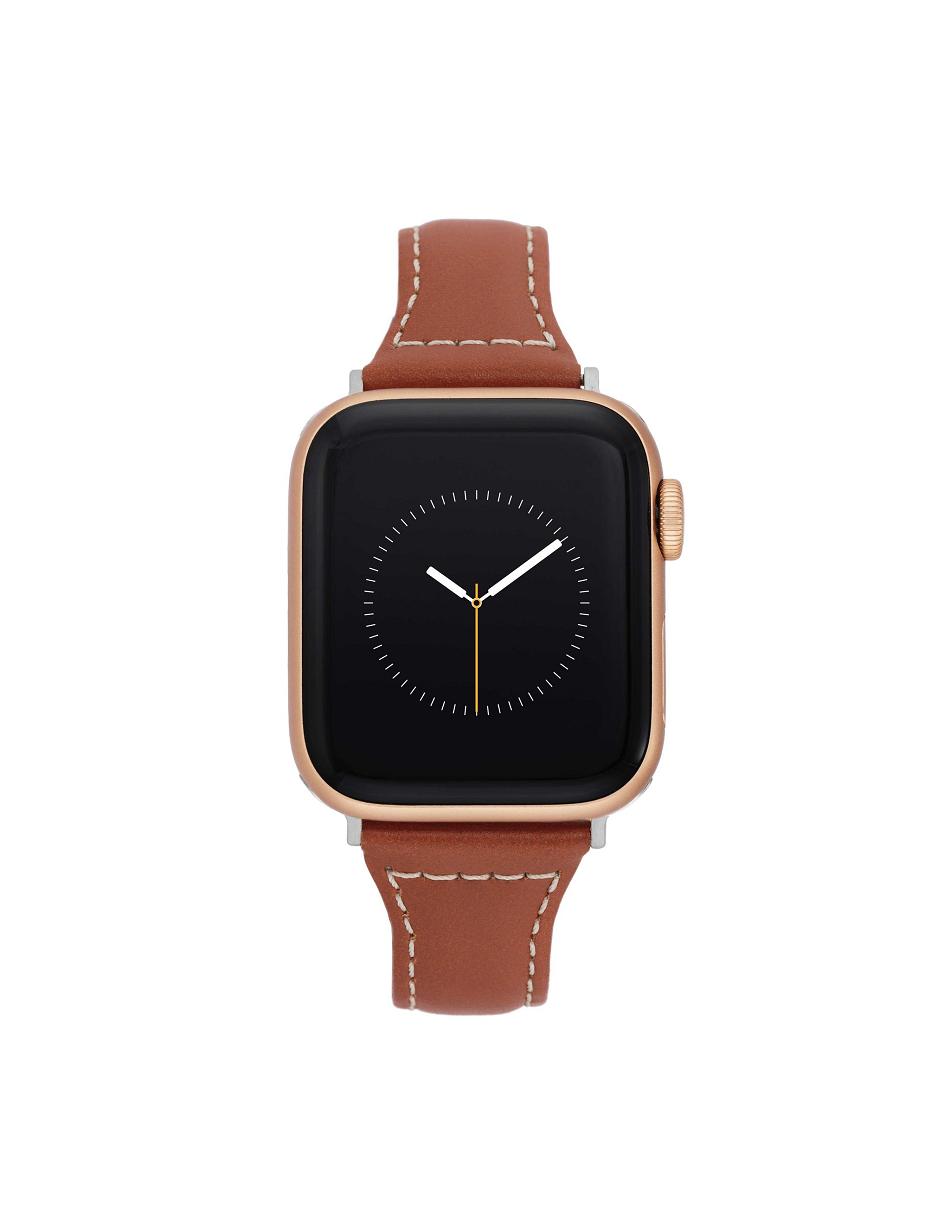 Anne Klein Stitched Band for Apple Watch® Leer Bruin Zilver | NLQCS30414