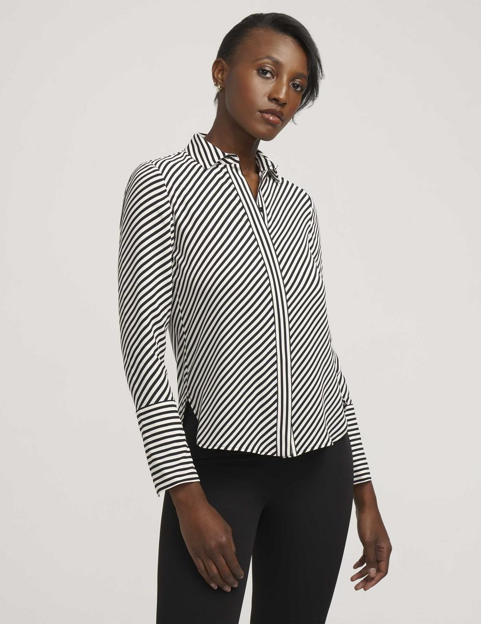 Anne Klein Stripe Blouse With Slit Cuffs Topjes Strepen | FNLHY11933