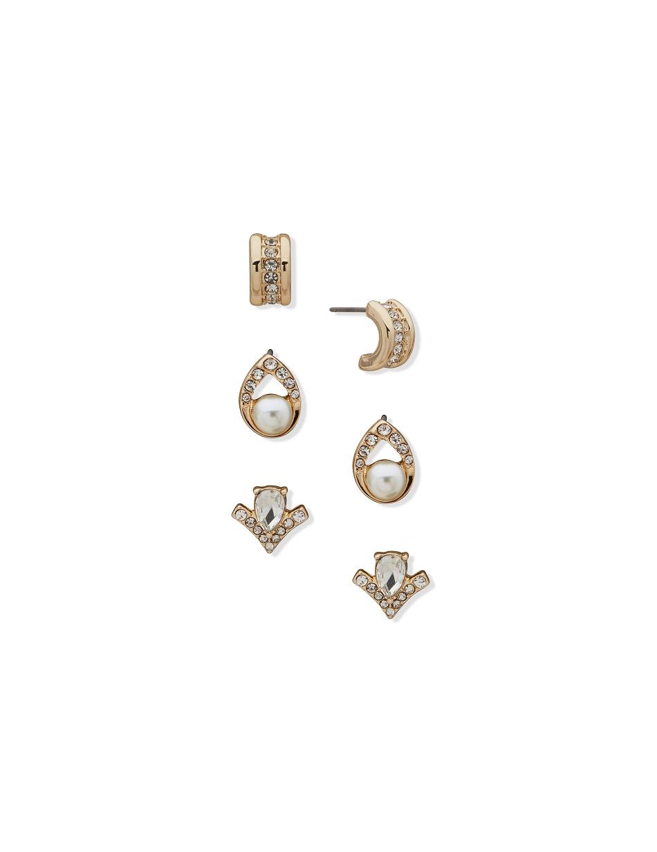 Anne Klein Stud Button and C Hoop Pierced Earring Trio in Gift Box Sieraden sets Goud | NLXMI56997