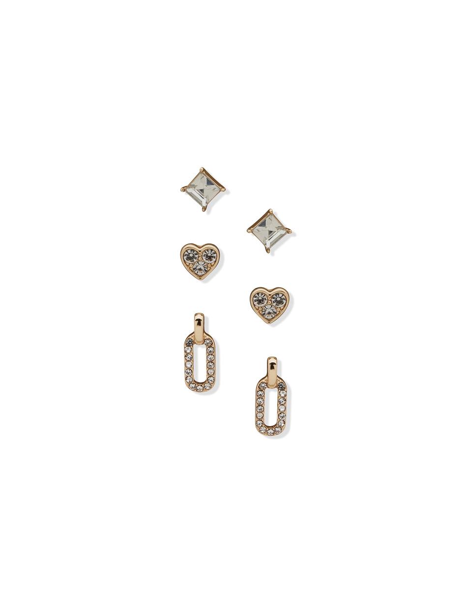 Anne Klein Stud Heart and Link Drop Pierced Earring Trio in Gift Box Sieraden sets Goud | MNLHR48944