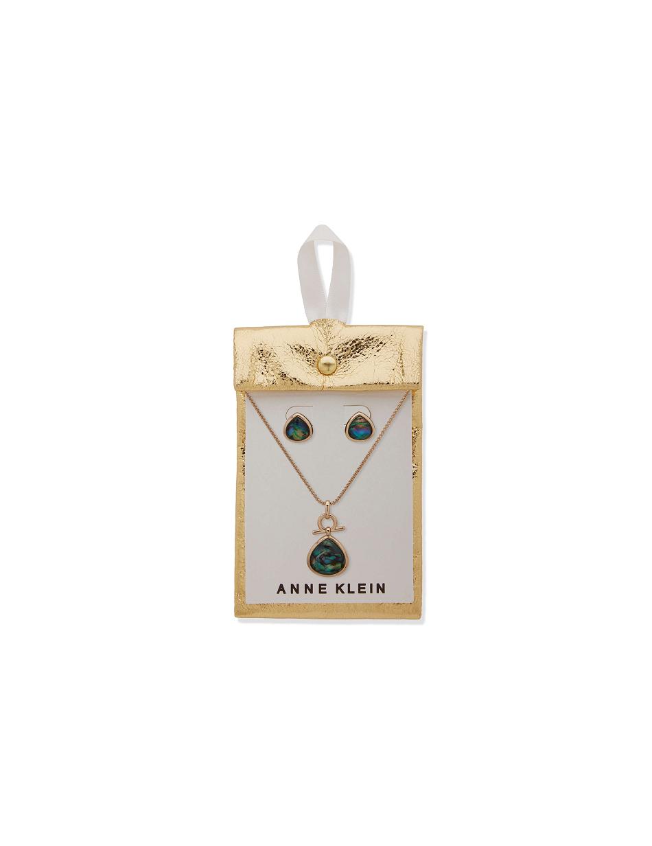 Anne Klein Tear Drop Pendant Necklace and Earring Set in Pouch Earring Goud Groen | DNLVO40647