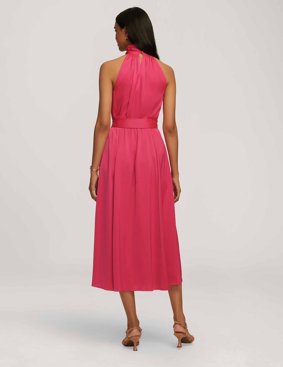 Anne Klein Twist Neck Halter Midi Jurken Roze | ENLHC64908