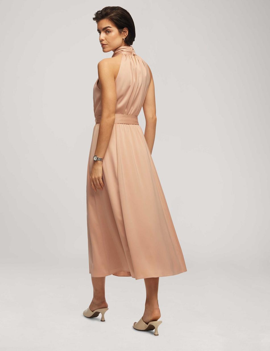 Anne Klein Twist Neck Halter Midi With Sash Jurken Roze | NLXMI15342