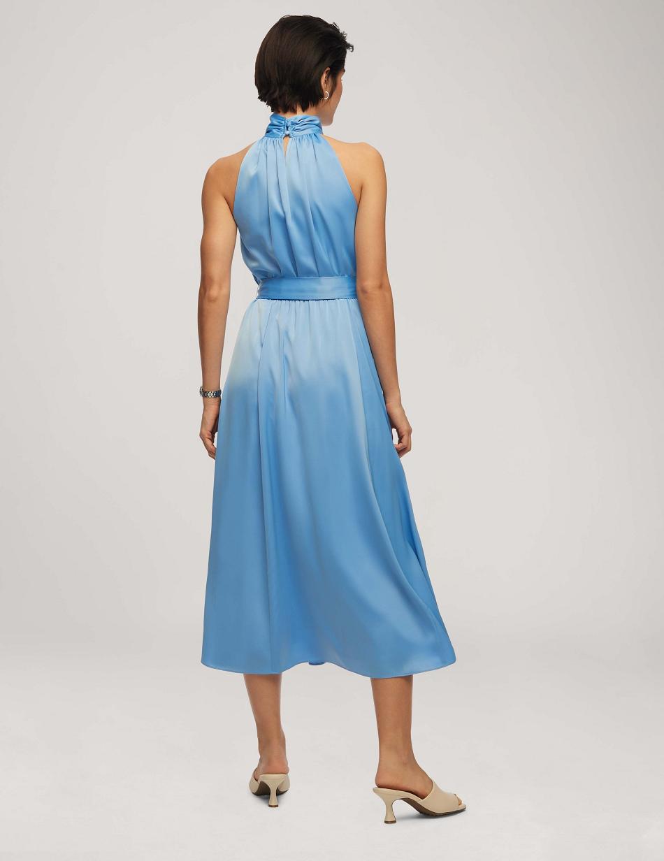 Anne Klein Twist Neck Halter Midi With Sash Jurken Blauw | XNLBH41875