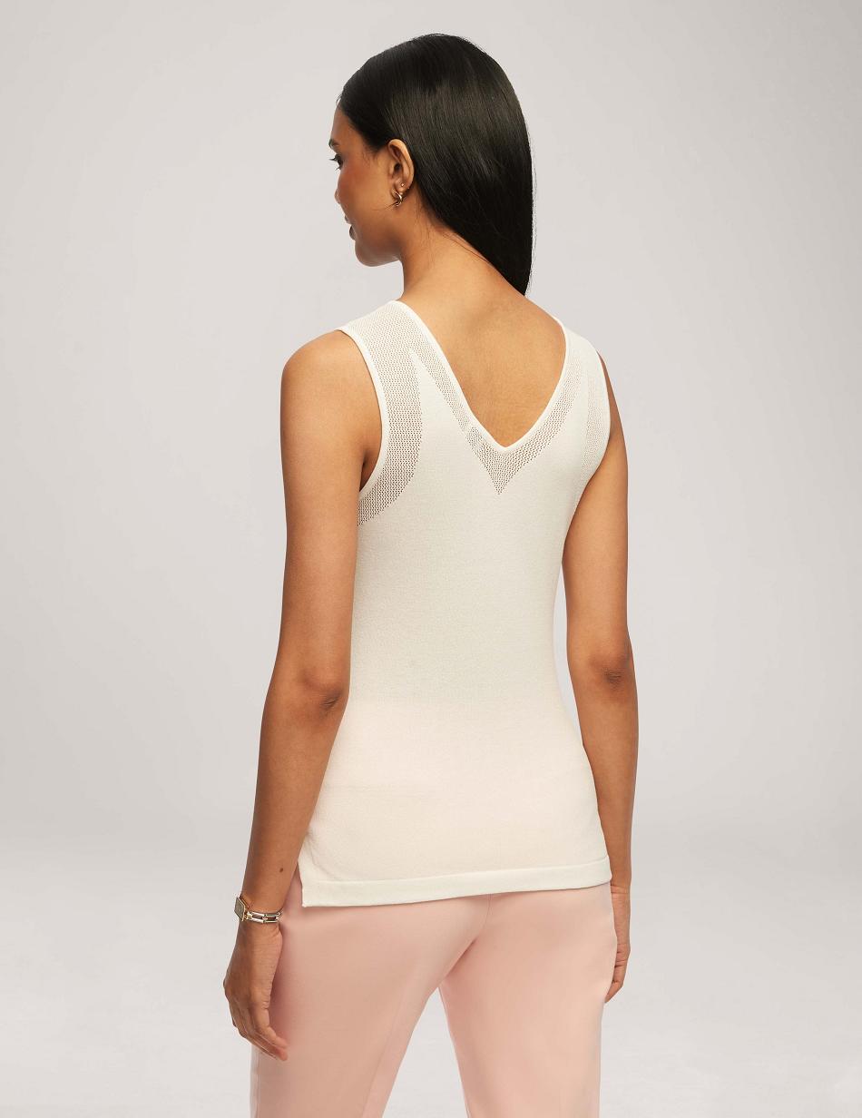 Anne Klein V Neck Mesh Tank Top Topjes Wit | NLNEJ67342