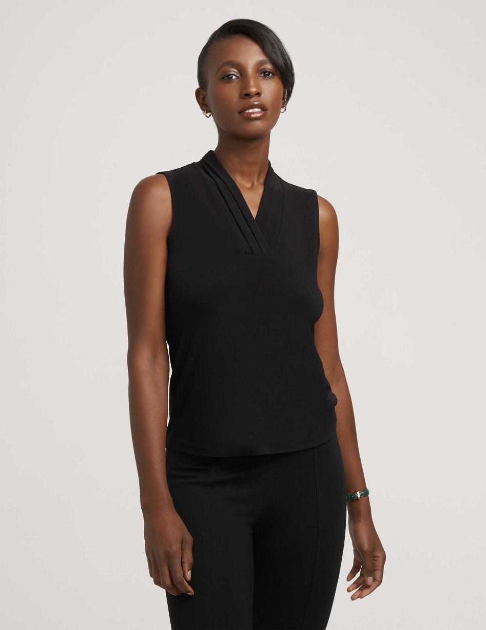 Anne Klein V-Neck Triple Pleat Top Fijn Zwart | NLXMI10101