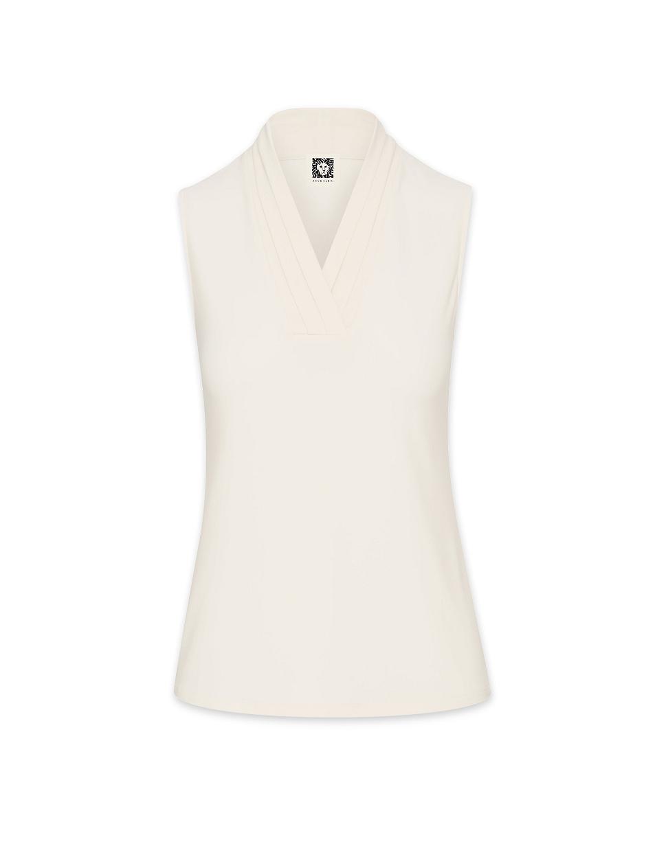 Anne Klein V-Neck Triple Pleat Top Fijn Wit | QNLUV20463