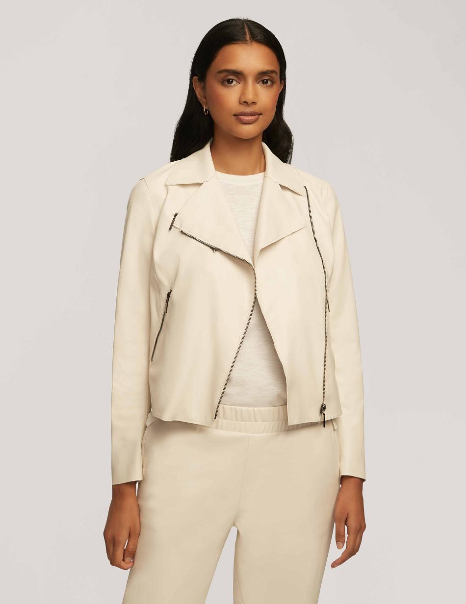 Anne Klein Veganistische Leren Zip Front Moto Blazer Wit | NLJBT91828