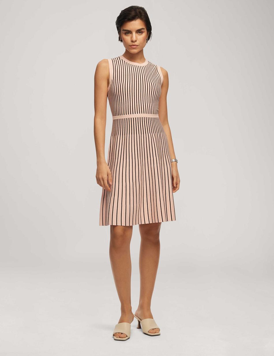 Anne Klein Vertical Stripe Fit And Flare Jurken Strepen Zwart | ENLHC85172