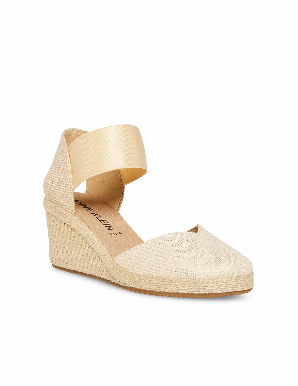 Anne Klein Zoey Round Neus Espadrilles Sleehakken Goud | NLZDE17125